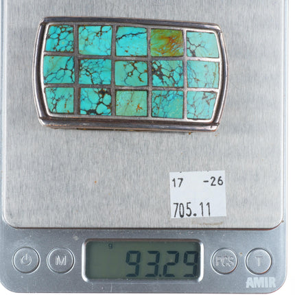 1.25" Vintage Navajo sterling silver turquoise channel inlay belt buckle