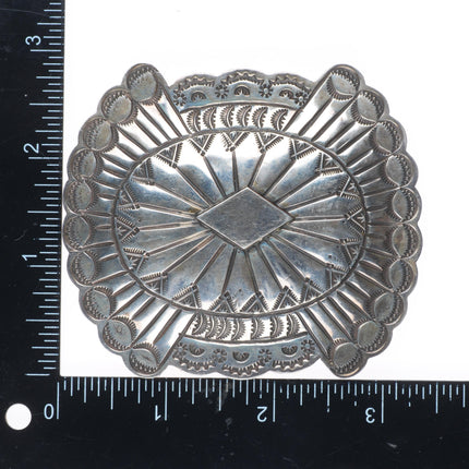 1.5" Vintage Navajo sterling silver deep stamped concho style belt buckle