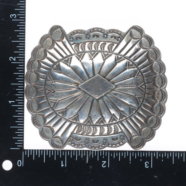 1.5" Vintage Navajo sterling silver deep stamped concho style belt buckle