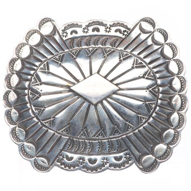 1.5" Vintage Navajo sterling silver deep stamped concho style belt buckle