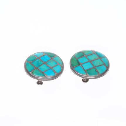 40's-50's Zuni sterling silver turquoise channel inlay screw back earrings