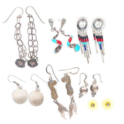 vintage Southwestern/Native American sterling silver stone inlay earrings lot