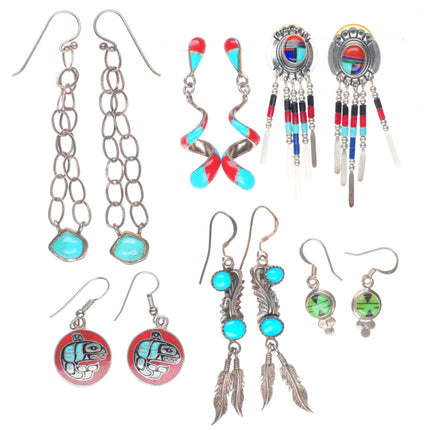 vintage Southwestern/Native American sterling silver stone inlay earrings lot