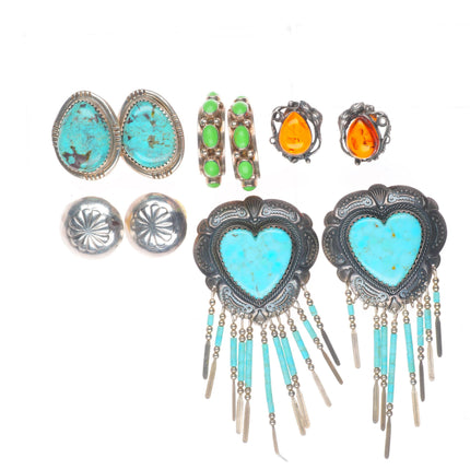vintage Southwestern/Native American sterling silver stone inlay earrings lot 2