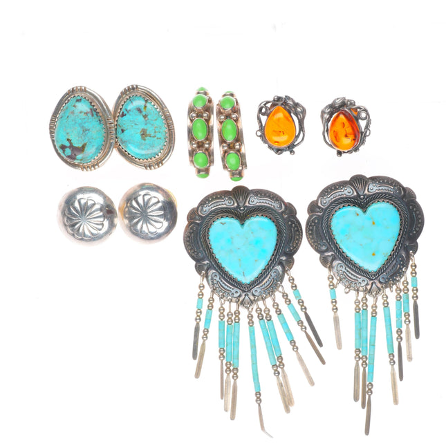 vintage Southwestern/Native American sterling silver stone inlay earrings lot 2