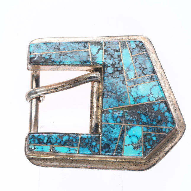 3/4" Vintage Navajo spiderweb turquoise sterling silver ranger belt buckle set