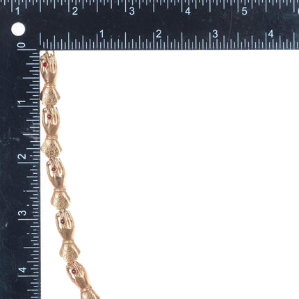 8.5" Antique 9k gold ruby hands link bracelet/fob/anklet