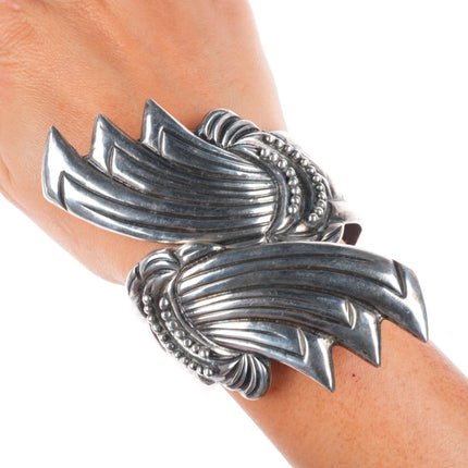 7.1" Vintage Sterling Taxco 980 silver modernist clamper cuff bracelet