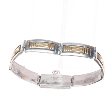 7.5" Ray Bennett Navajo 14k gold/Sterling silver stamped link bracelet