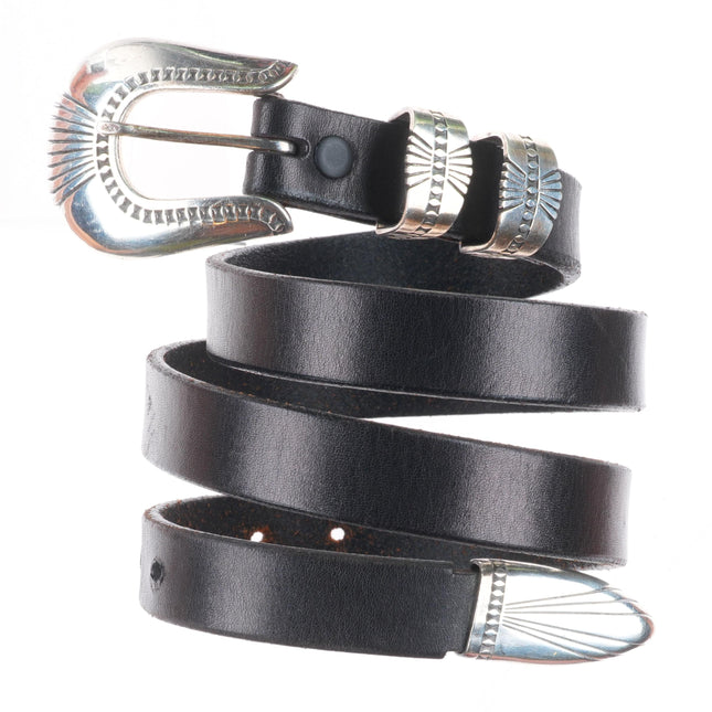 3/4" Vintage Thomas Curtis Navajo stamped sterling silver ranger belt buckle set