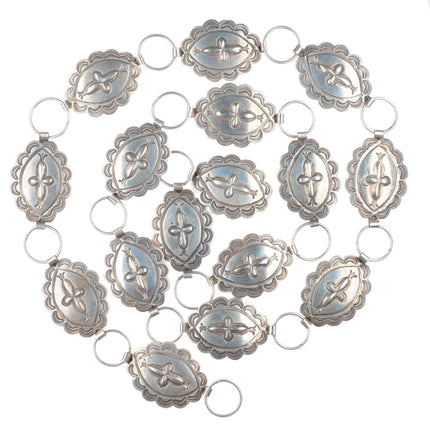 42" Vintage Navajo heavy stamped sterling silver link concho belt
