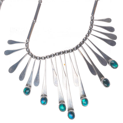 15" Vintage Navajo modernist sterling silver abalone shell choker bib necklace