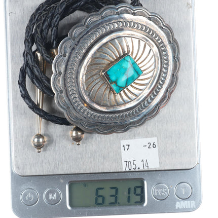 vintage Navajo sterling silver stamped concho sterling silver turquoise bolo tie