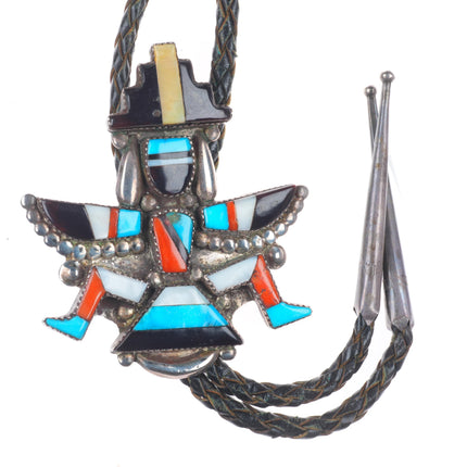 c1960 Vintage Gary Vacit Zuni sterling silver knifewing inlay bolo tie