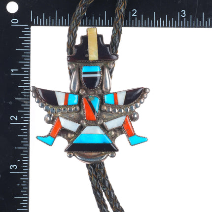 c1960 Vintage Gary Vacit Zuni sterling silver knifewing inlay bolo tie