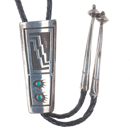 c1960 Vintage Navajo or Hopi sterling silver bolo tie with turquoise