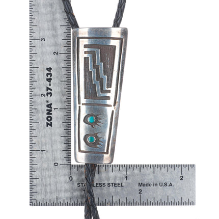 c1960 Vintage Navajo or Hopi sterling silver bolo tie with turquoise