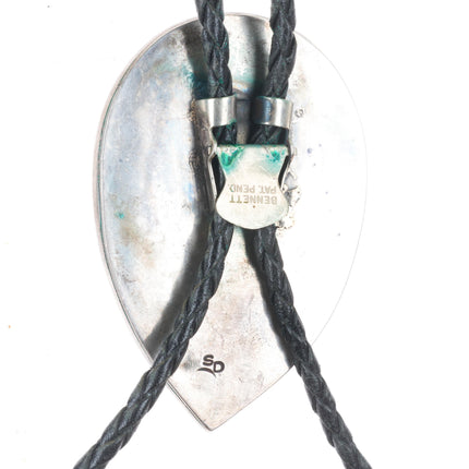 William Singer Navajo Bisbee Turquoise branch coral sterling silver bolo tie