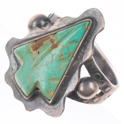 sz8 1940's Navajo/Fred Harvey sterling silver carved turquoise arrowhead ring
