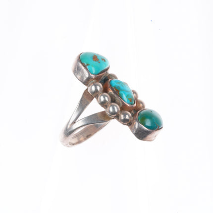 sz7 vintage Navajo sterling silver 3 stone turquoise stoplight ring