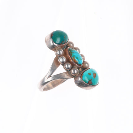 sz7 vintage Navajo sterling silver 3 stone turquoise stoplight ring