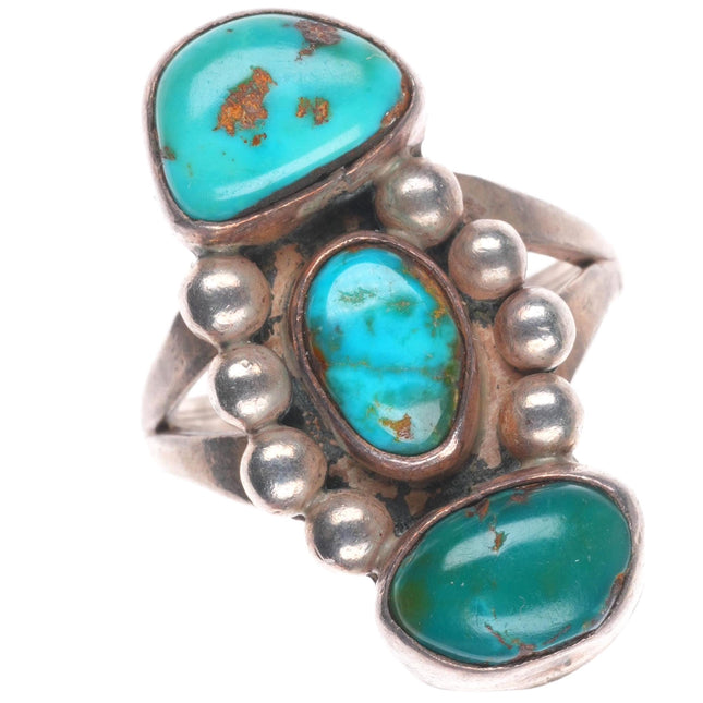sz7 vintage Navajo sterling silver 3 stone turquoise stoplight ring