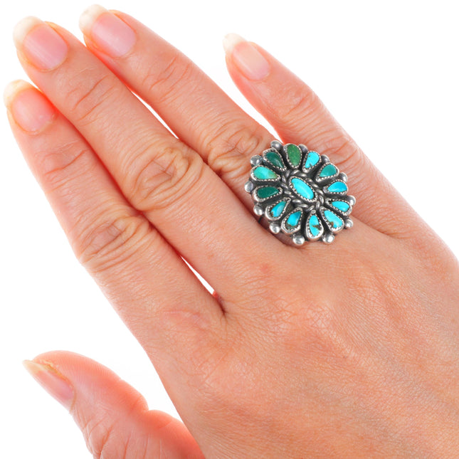 sz6.5 vintage Zuni sterling silver multi-color turquoise cluster ring