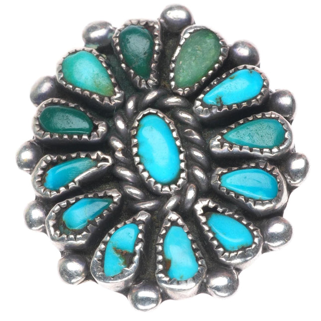 sz6.5 vintage Zuni sterling silver multi-color turquoise cluster ring