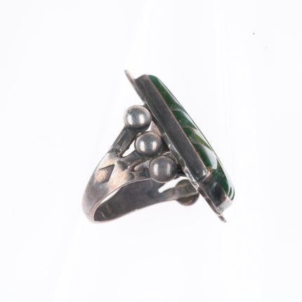 sz8 c1940's Navajo carved Cerrillos turquoise arrowhead sterling silver ring