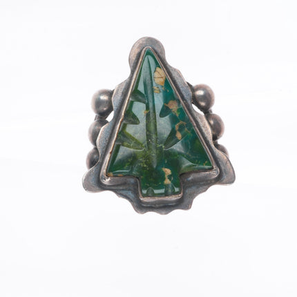 sz8 c1940's Navajo carved Cerrillos turquoise arrowhead sterling silver ring
