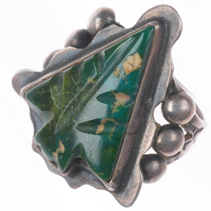 sz8 c1940's Navajo carved Cerrillos turquoise arrowhead sterling silver ring