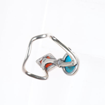 sz8.5 Veronica Poblano Zuni sterling silver modernist turquoise/coral ring