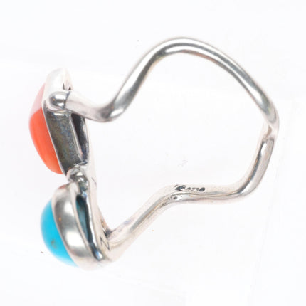 sz8.5 Veronica Poblano Zuni sterling silver modernist turquoise/coral ring