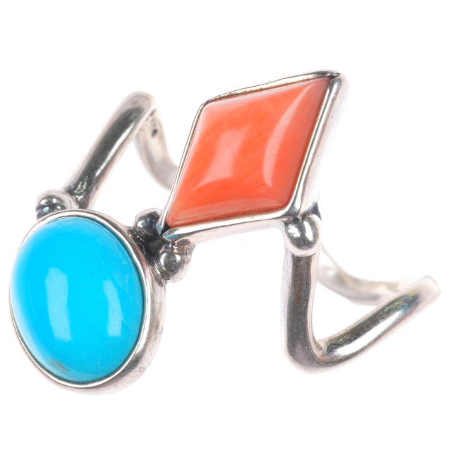 sz8.5 Veronica Poblano Zuni sterling silver modernist turquoise/coral ring