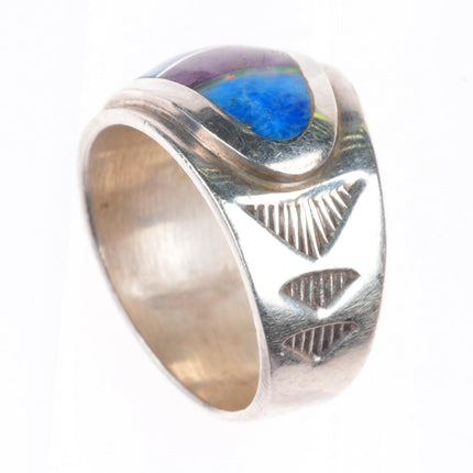 sz7.5 James Lee Navajo sterling silver, denim Lapis Sugilite/lab opal ring