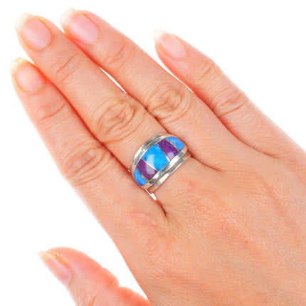 sz7.5 James Lee Navajo sterling silver, denim Lapis Sugilite/lab opal ring