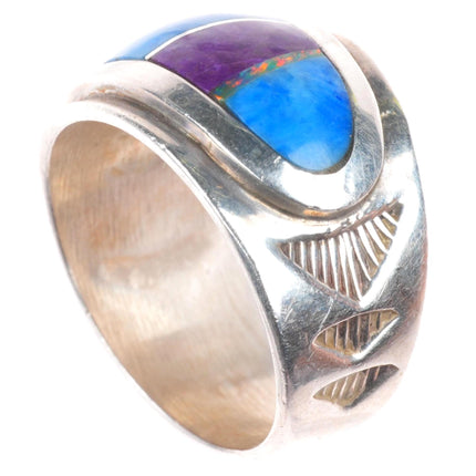 sz7.5 James Lee Navajo sterling silver, denim Lapis Sugilite/lab opal ring