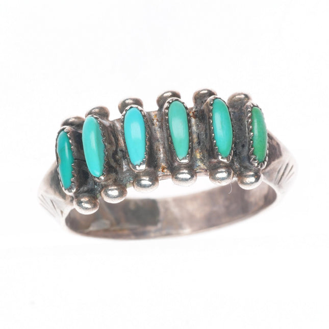 sz8 Vintage Janice Paloma Zuni sterling silver needlepoint turquoise ring