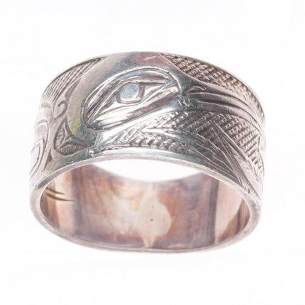 sz6 vintage Saulteaux Nation Northwest coast carved sterling silver ring
