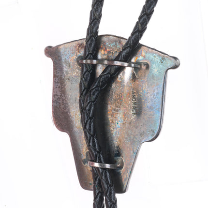 vintage tiger's eye sterling silver bolo tie with incredible Navajo tips