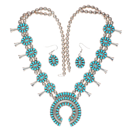 James Navajo reversible turquoise/coral sterling silver squash blossom necklace