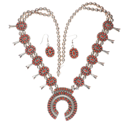 James Navajo reversible turquoise/coral sterling silver squash blossom necklace