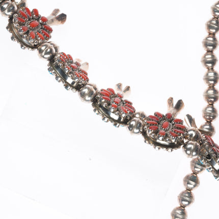 James Navajo reversible turquoise/coral sterling silver squash blossom necklace