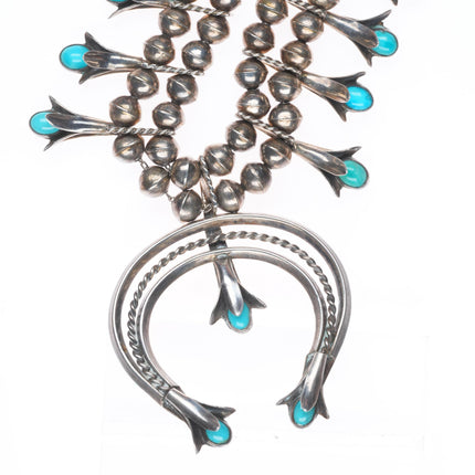 50's-60's Vintage Navajo sterling silver squash blossom necklace with turquoise