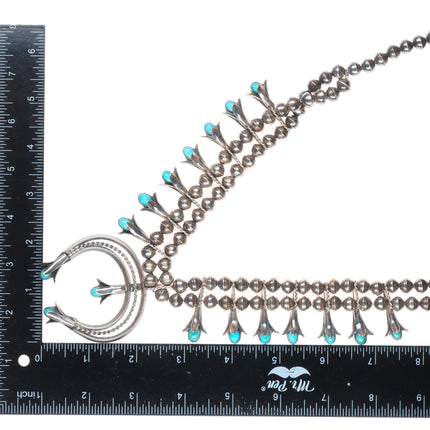 50's-60's Vintage Navajo sterling silver squash blossom necklace with turquoise
