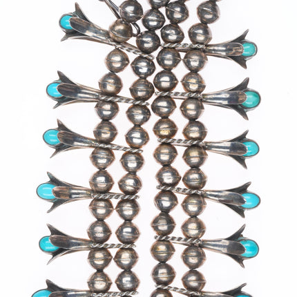 50's-60's Vintage Navajo sterling silver squash blossom necklace with turquoise