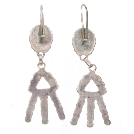 Vintage Zuni sterling silver snake eye turquoise blossom end dangle earrings