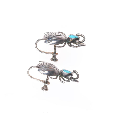 Vintage Navajo #8 turquoise sterling silver bug/bee/fly earrings screw back