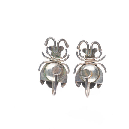 Vintage Navajo #8 turquoise sterling silver bug/bee/fly earrings screw back