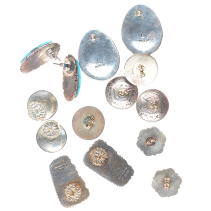 Vintage Navajo/Zuni sterling silver turquoise/lapis earrings lot cluster/inlay